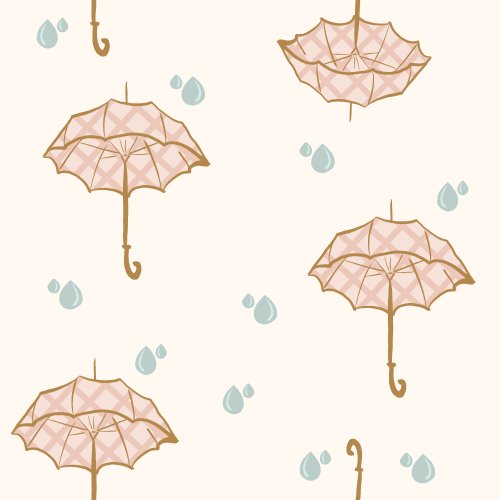 pink umbrellas and raindrops on cream background