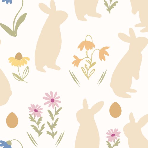 easter design with bunnies and flowers on white background