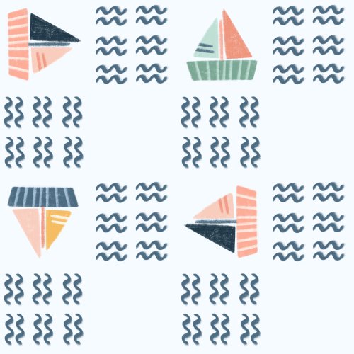 Sailboats and minimalist waves make up this fun, checkered pattern.