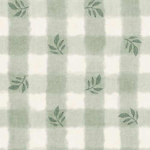 muted green gingham with little leaves element