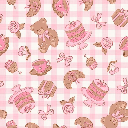 valentine teddy bear and cakes fabric