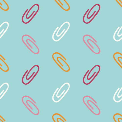 Repeating pattern of scattered outline paperclips in simple curved shapes, arranged diagonally across a light blue background.