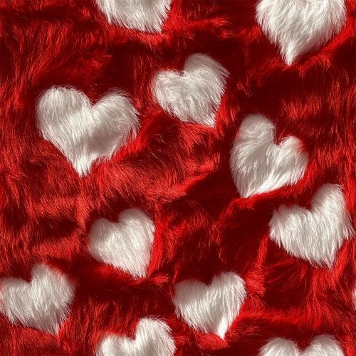 red faux fur hearts