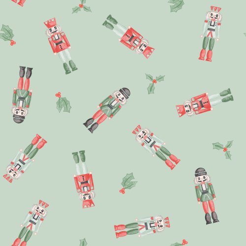 Watercolor nutcrackers in a tossed orientation on a solid background.