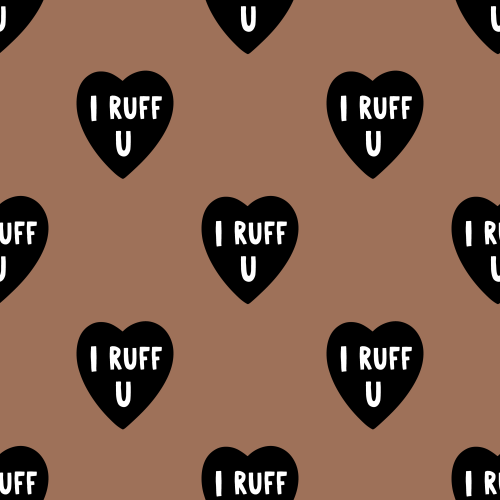 Minimal black hearts saying I RUFF U, dog Valentine's Day