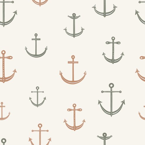 Seamless repeat pattern of classic anchors in a simple evenly spaced nautical layout.