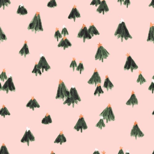 small christmas trees on pink background