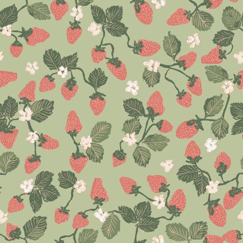 Hand painted strawberries on a green background