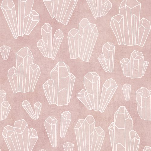 Simple line drawings of crystals scattered across a soft background, a delicate geometric design.