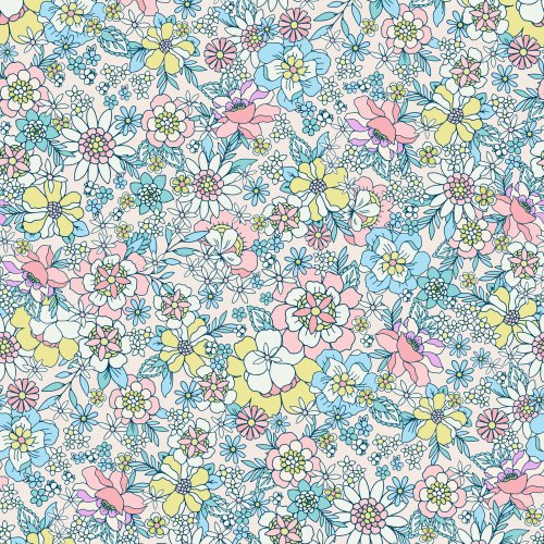 retro floral design with pink and blue flowers