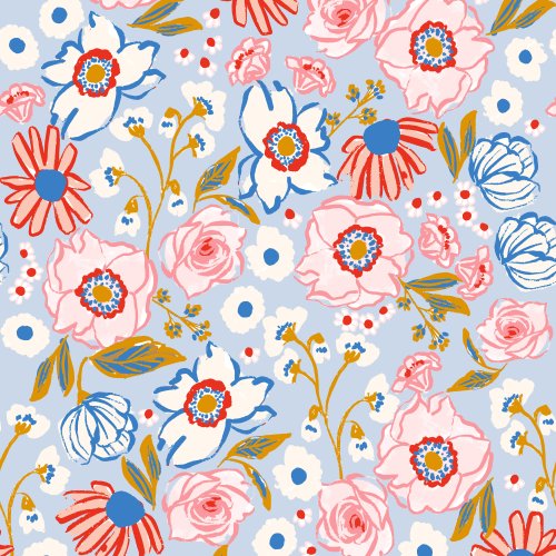 peach and blue summer floral design