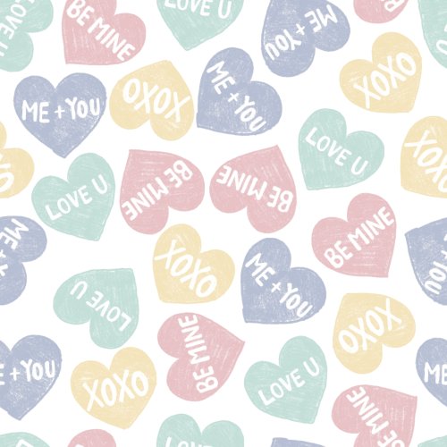 Valentine's day fabric design of pastel candy hearts