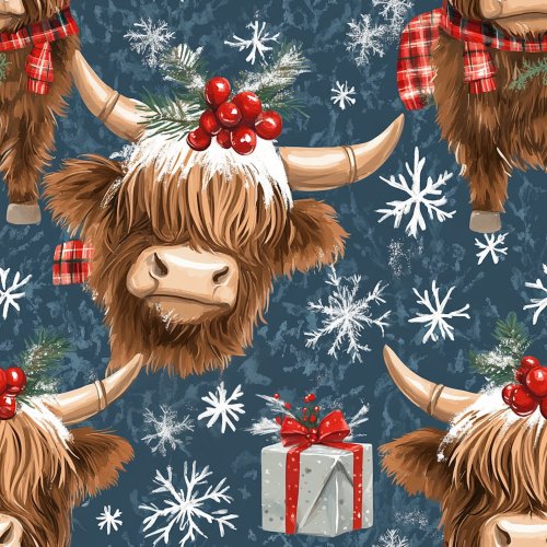 christmas highland cows with presents and bows