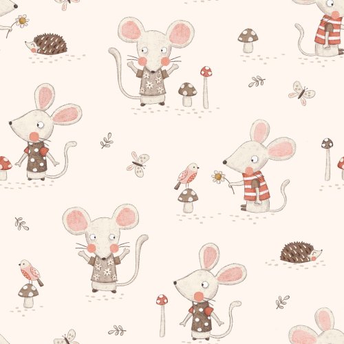 animal fabric design with mice and birds