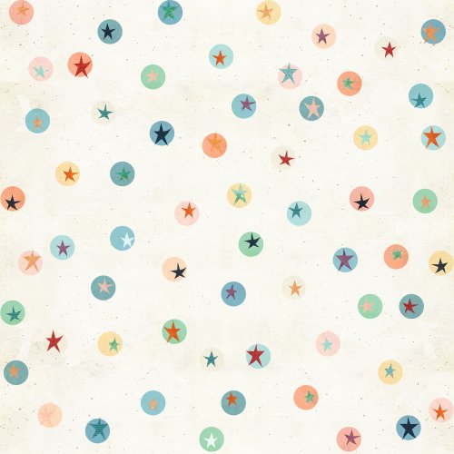 Stars and moons in a tossed scattered layout across a soft night sky background, a whimsical celestial design.