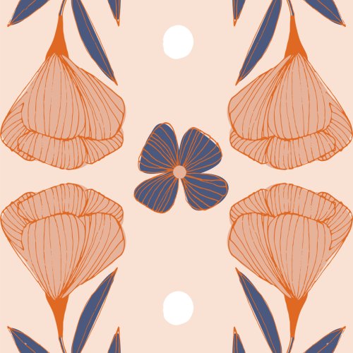 peach and blue floral design