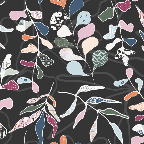 Hand drawn design packed with other designs in the collection to create an unique pattern with beautiful eucalyptus leaves. patterns in a pattern.