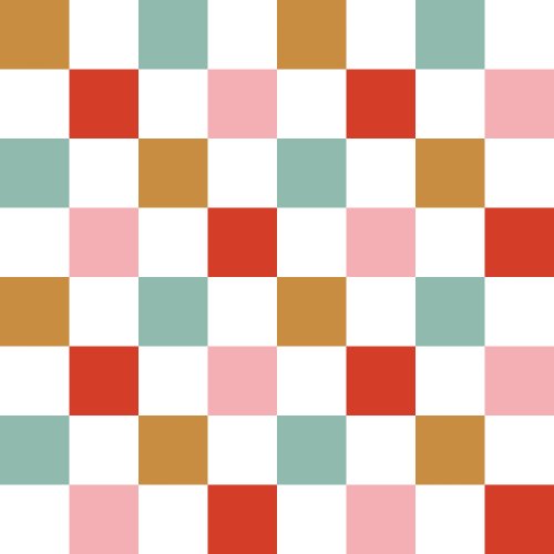 Checkered design in pink, red, green and gold