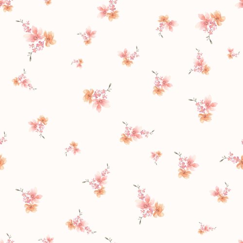 Small pink and peach dreamy watercolor floral clusters scattered on cream backdrop