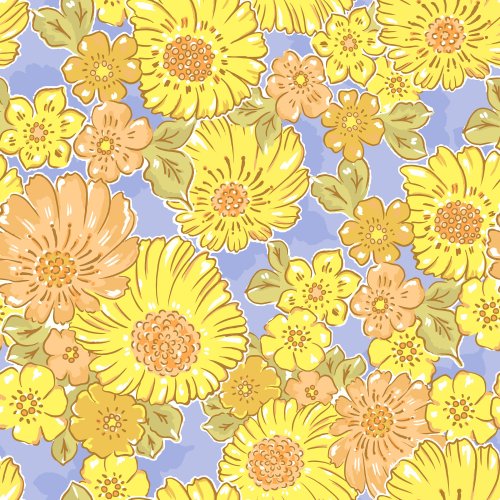 Spring Bohemia Buttercup Cosmos Retro Floral in Blue