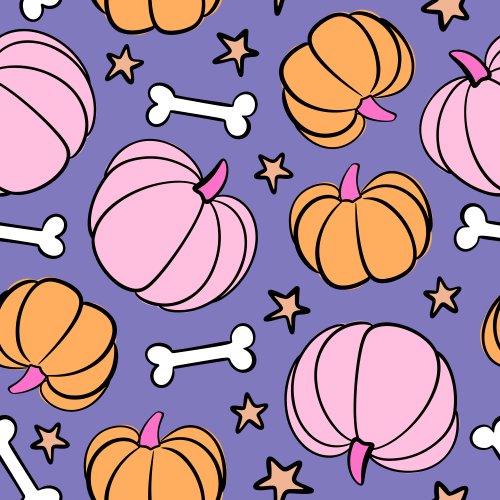 Tossed pumpkins, stars and dog bones