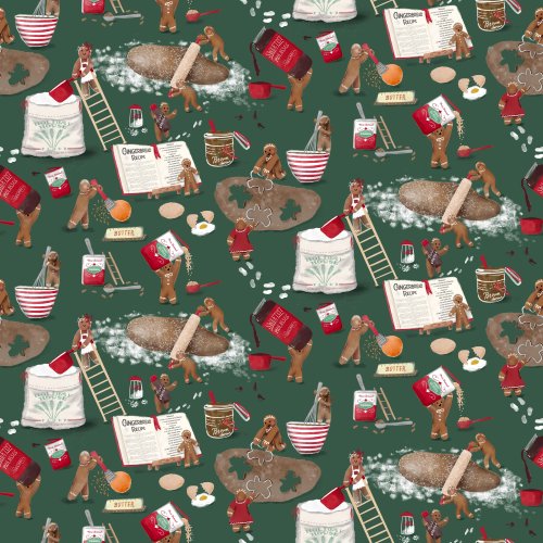 Whimsical Holiday gingerbread boys and girls baking for Christmas
