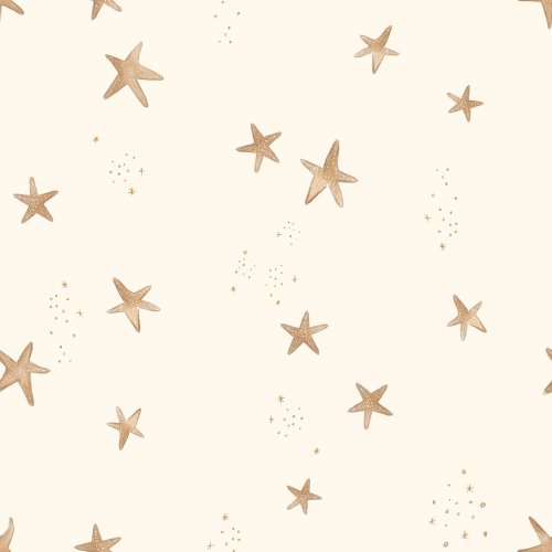 Watercolor neutral colored starfish in a scattered layout.