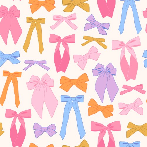 Cute pink, blue, and mustard bows on white