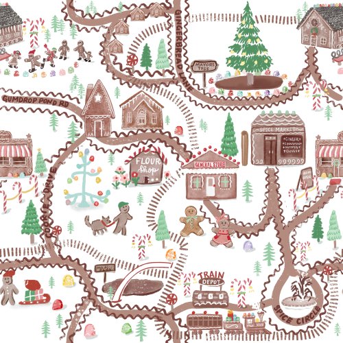 A cute whimsical Gingerbread town village map