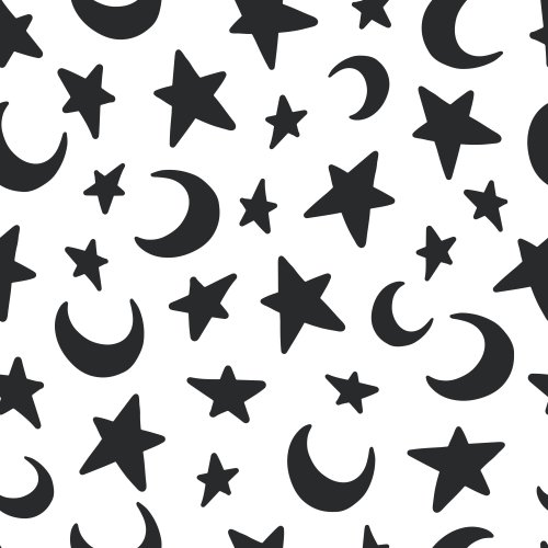Tossed black moons and stars on various colours, pair with other Halloween prints.