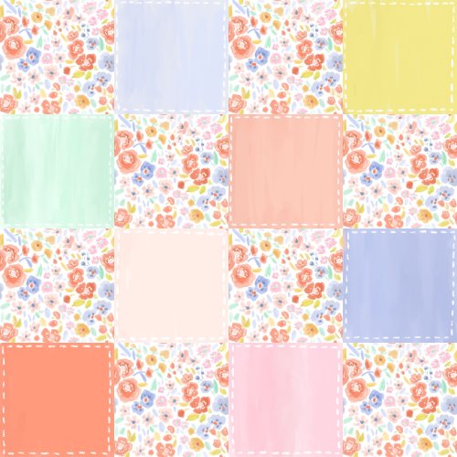 Bright ditsy floral spring checker with multi colors in vibrant hues