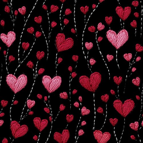 knitted hearts on black background