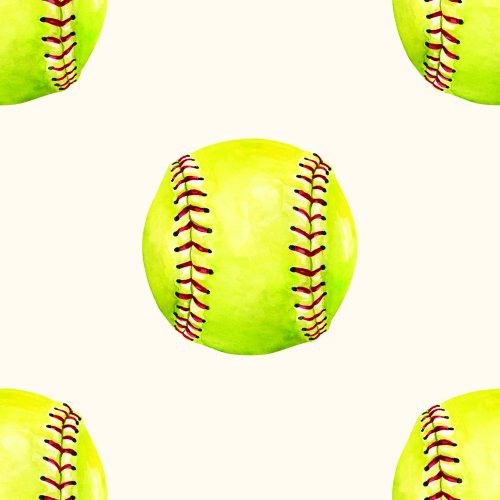 Watercolor sports fabric design with yellow softballs