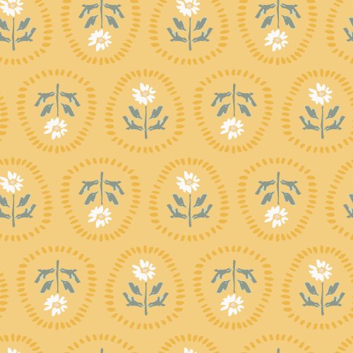 A simple block floral print repeat on the happiest yellow