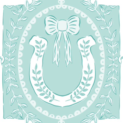 Repeating equestrian motifs featuring horseshoes and snaffle bits arranged in a simple decorative pattern.