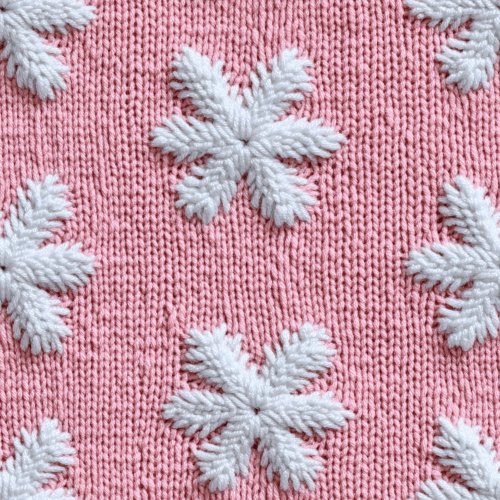 white knitted snowflakes on pink background