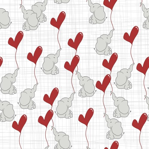 Valentine's Day fabric design with elephants and heart balloons