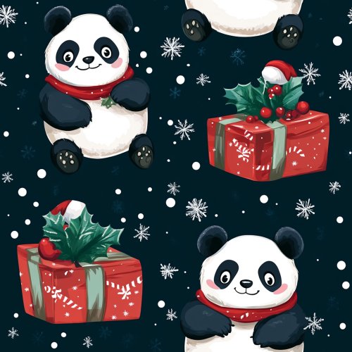 christmas panda bears and christmas presents