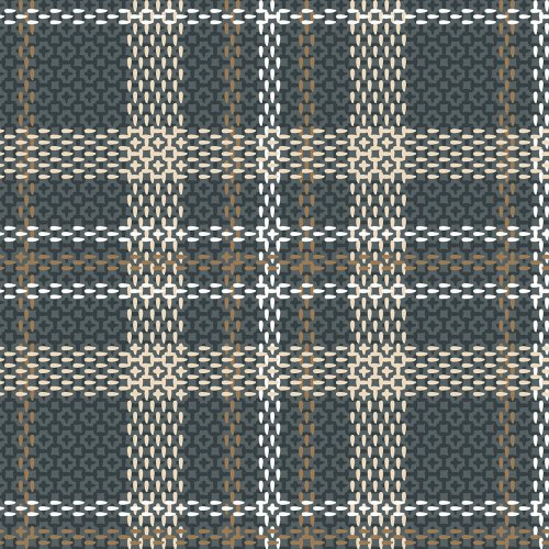  Sophisticated plaid pattern combining dark gray, beige, and white with intricate stitch-like detailing, perfect for modern and classic textile designs.