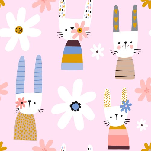 rabbits and daisy floral