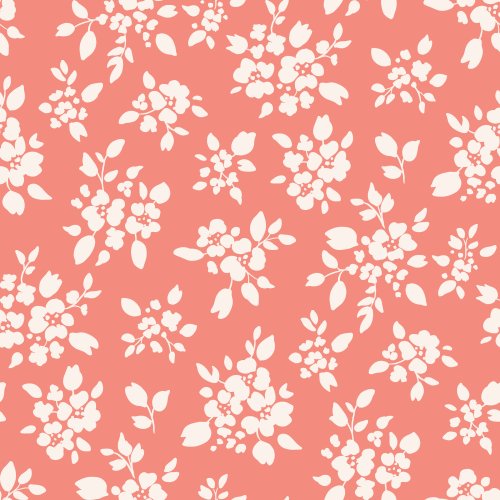 A timeless ditsy floral scatter of tiny five-petal blossoms and simple leaf sprigs, drawn as clean silhouettes for an easy-to-use allover coordinate.