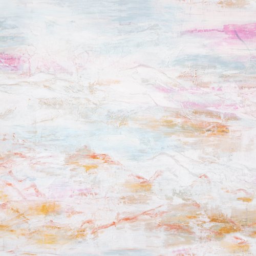 A mixed media large scale painting of snow covered mountains! Beautiful soft tones and texture. 