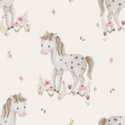 Appaloosa horse with pink flowers, in cream.