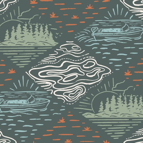 Celebrate lake days with this playful fishing-themed print and the great outdoors. 