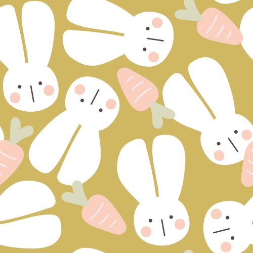 Cute kawaii style Easter bunnies and carrots