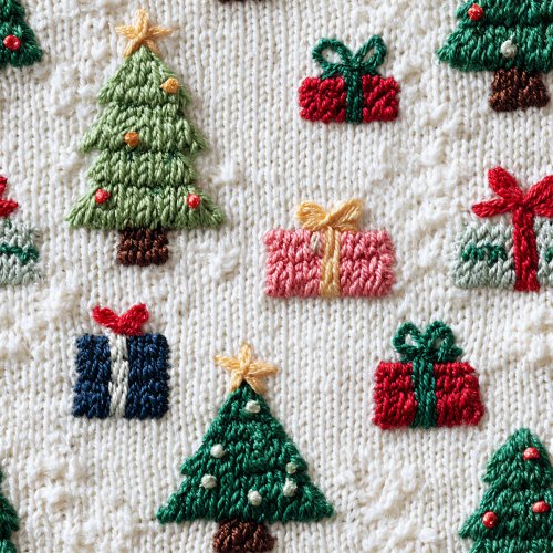 knitted 3D look christmas trees and presents