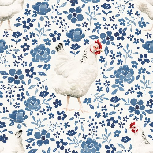 chicken and blue floral design
