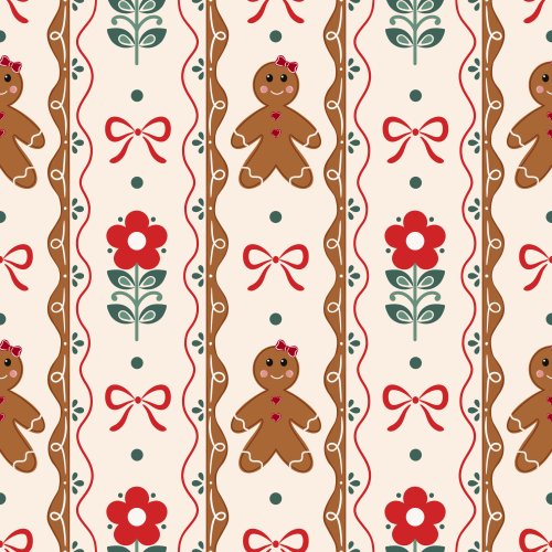 Gingerbread and folk Art florals with vertical stripes