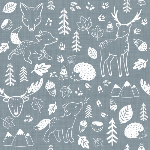 Hand drawn. Doodles of forest animals and plants.