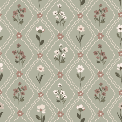 diamond repeat with hand painted florals inside